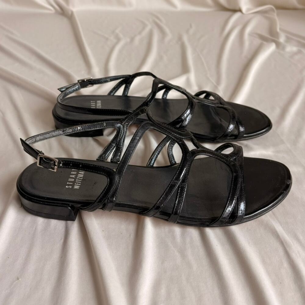 Stuart Weitzman Black Patent Leather T-Strap Flats - Size 7.5 - Picture 4 of 8